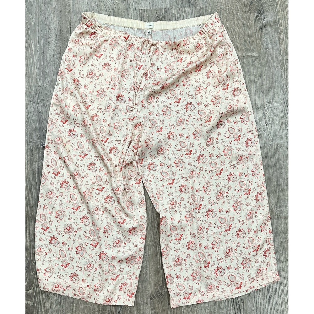 Aritzia Wilfred XL Pants‎ Beige Floral Paisley Wide Leg Crop Elastic Waist Pants